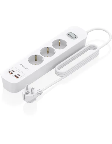 Aisens ASPS-2A2C10-W 3 Tomas 2 USB-A 2 USB-C con Protección e Interruptor