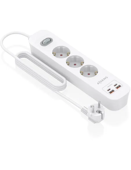 Aisens ASPS-2A2C10-W regleta de tomas 3 Schuko USB-C PD 20W
