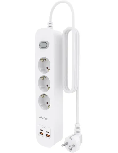 Aisens ASPS-2A2C10-W regleta de tomas 3 Schuko USB-C PD 20W