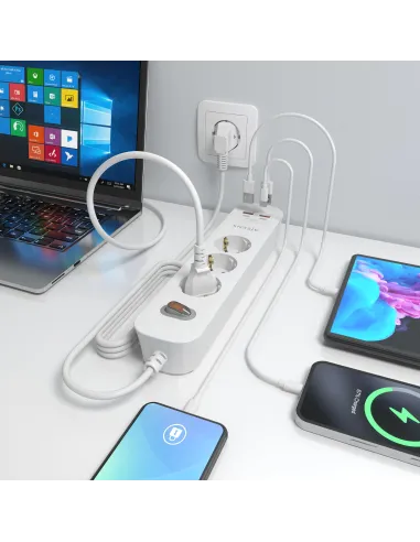 Aisens ASPS-2A2C10-W regleta de tomas 3 Schuko USB-C PD 20W