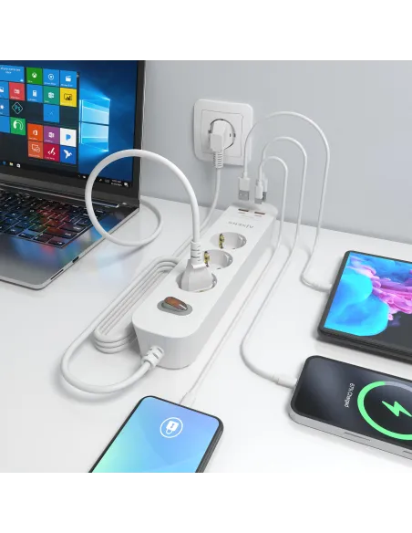 Aisens ASPS-2A2C10-W regleta de tomas 3 Schuko USB-C PD 20W