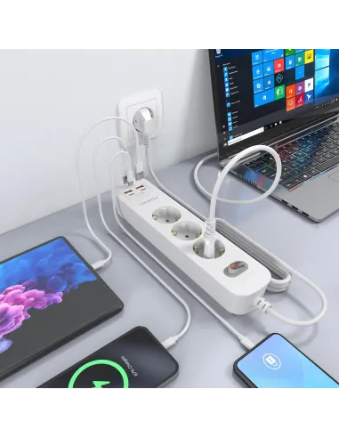 Aisens ASPS-2A2C10-W regleta de tomas 3 Schuko USB-C PD 20W