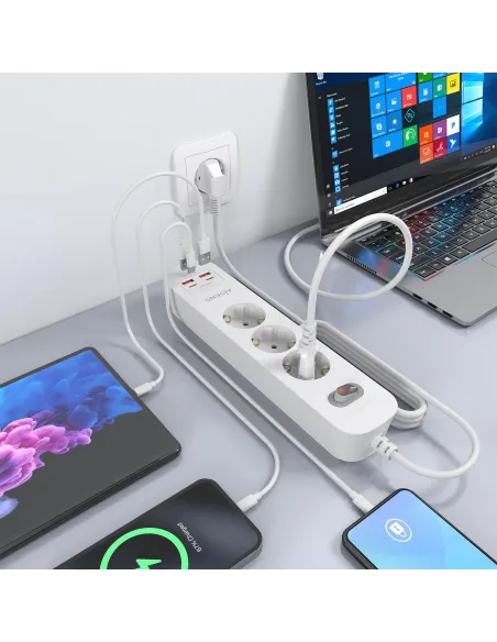 Aisens ASPS-2A2C10-W regleta de tomas 3 Schuko USB-C PD 20W