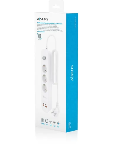 Aisens ASPS-2A2C10-W regleta de tomas 3 Schuko USB-C PD 20W