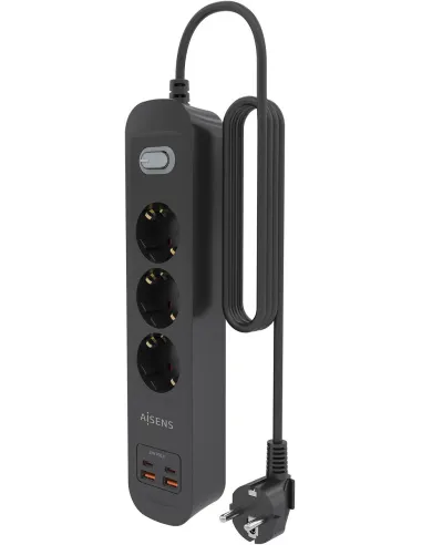 AISENS ASPS-2A2C11-BK regleta de 3 tomas Schuko USB-C PD 20W