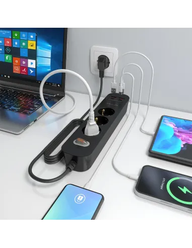 AISENS ASPS-2A2C11-BK regleta de 3 tomas Schuko USB-C PD 20W
