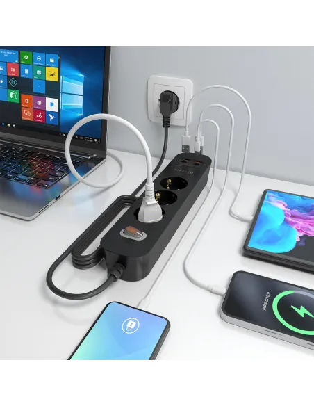 AISENS ASPS-2A2C11-BK regleta de 3 tomas Schuko USB-C PD 20W