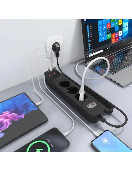 AISENS ASPS-2A2C11-BK regleta de 3 tomas Schuko USB-C PD 20W