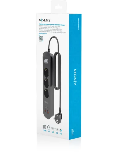AISENS ASPS-2A2C11-BK regleta de 3 tomas Schuko USB-C PD 20W