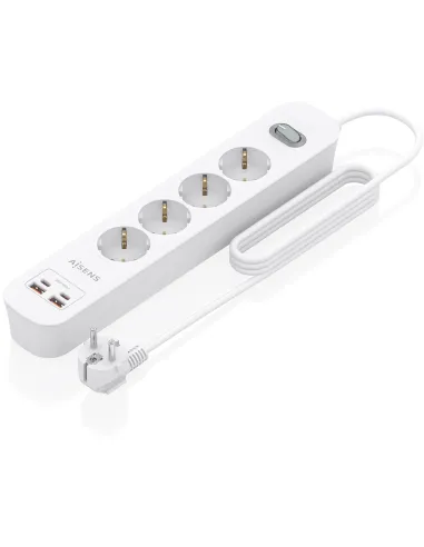 Aisens ASPS-2A2C12-W Regleta de 4 Tomas 2 USB-A 2 USB-C con Protección e Interruptor