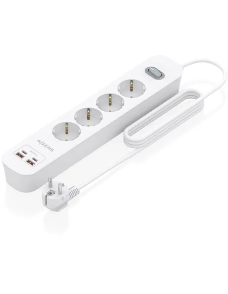 Aisens ASPS-2A2C12-W Regleta de 4 Tomas 2 USB-A 2 USB-C con Protección e Interruptor