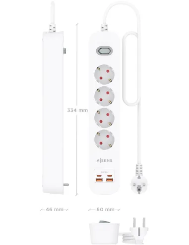 AISENS ASPS-2A2C12-W regleta de 4 tomas Schuko USB-C PD 20W