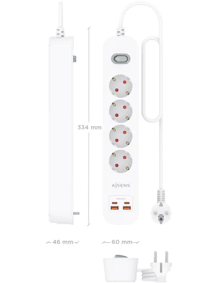 AISENS ASPS-2A2C12-W regleta de 4 tomas Schuko USB-C PD 20W