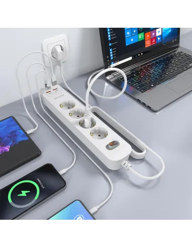AISENS ASPS-2A2C12-W regleta de 4 tomas Schuko USB-C PD 20W