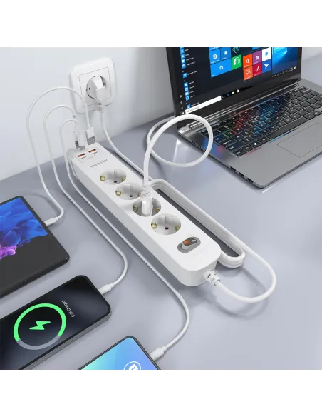 AISENS ASPS-2A2C12-W regleta de 4 tomas Schuko USB-C PD 20W
