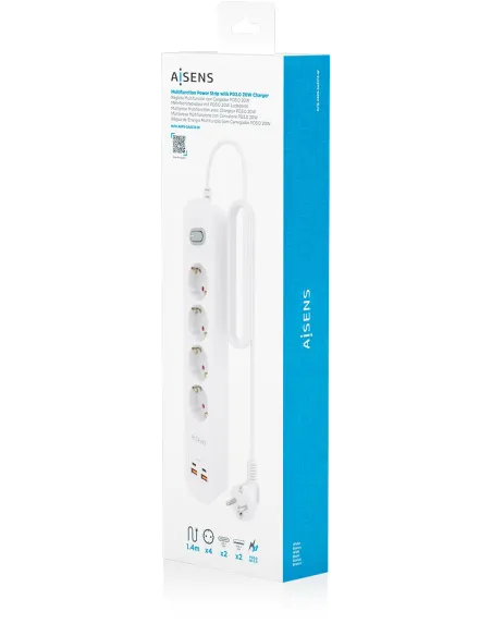 AISENS ASPS-2A2C12-W regleta de 4 tomas Schuko USB-C PD 20W