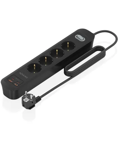 Aisens ASPS-2A2C13-BK Regleta de 4 Tomas 2 USB-A 2 USB-C con Protección e Interruptor
