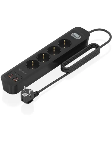 Aisens ASPS-2A2C13-BK Regleta de 4 Tomas 2 USB-A 2 USB-C con Protección e Interruptor