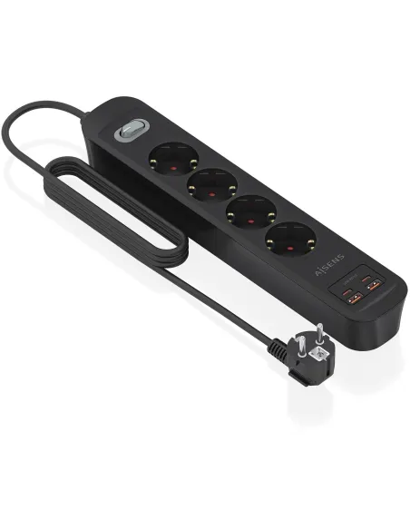 AISENS ASPS-2A2C13-BK regleta de 4 tomas Schuko USB-C PD 20W