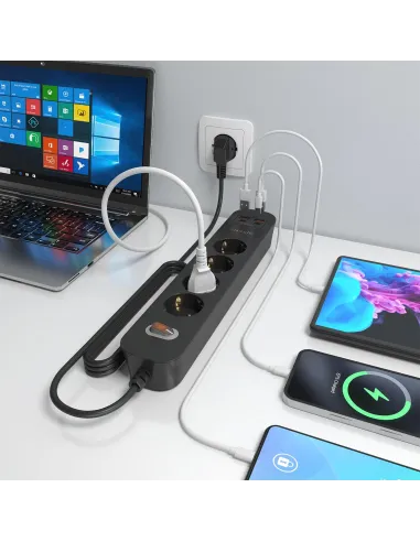 AISENS ASPS-2A2C13-BK regleta de 4 tomas Schuko USB-C PD 20W