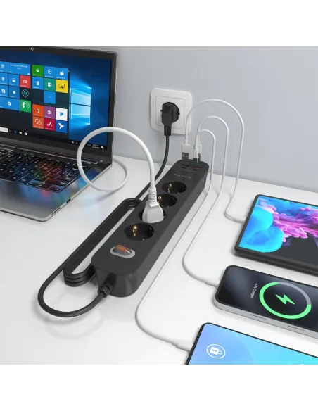 AISENS ASPS-2A2C13-BK regleta de 4 tomas Schuko USB-C PD 20W