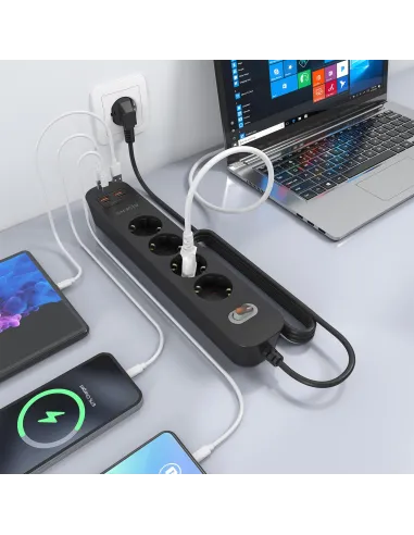 AISENS ASPS-2A2C13-BK regleta de 4 tomas Schuko USB-C PD 20W