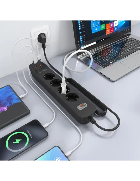 AISENS ASPS-2A2C13-BK regleta de 4 tomas Schuko USB-C PD 20W