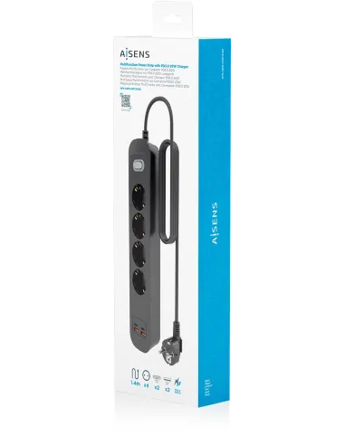 AISENS ASPS-2A2C13-BK regleta de 4 tomas Schuko USB-C PD 20W