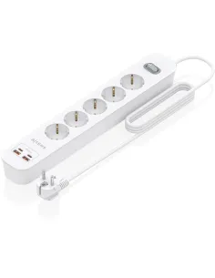 Aisens ASPS-2A2C14-W Regleta de 5 Tomas 2 USB-A 2 USB-C con Protección e Interruptor-AELREG0138