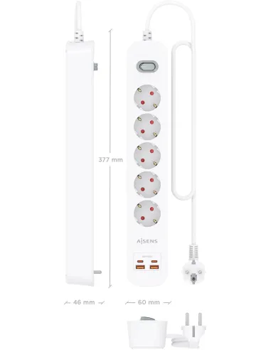 AISENS ASPS-2A2C14-W regleta de 5 tomas Schuko USB-C PD 20W