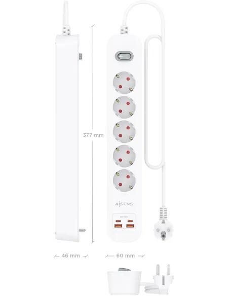 AISENS ASPS-2A2C14-W regleta de 5 tomas Schuko USB-C PD 20W