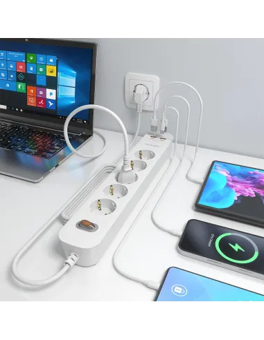 AISENS ASPS-2A2C14-W regleta de 5 tomas Schuko USB-C PD 20W
