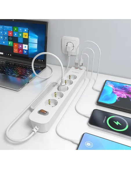 AISENS ASPS-2A2C14-W regleta de 5 tomas Schuko USB-C PD 20W