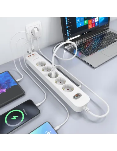 AISENS ASPS-2A2C14-W regleta de 5 tomas Schuko USB-C PD 20W