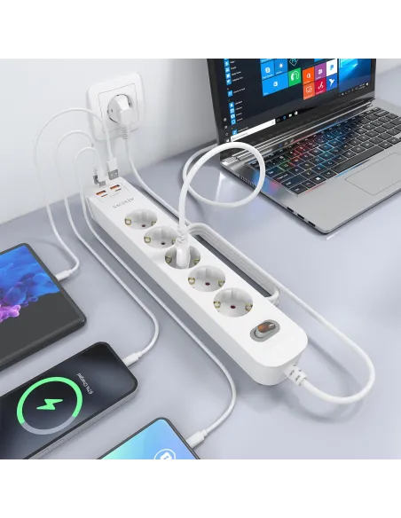 AISENS ASPS-2A2C14-W regleta de 5 tomas Schuko USB-C PD 20W