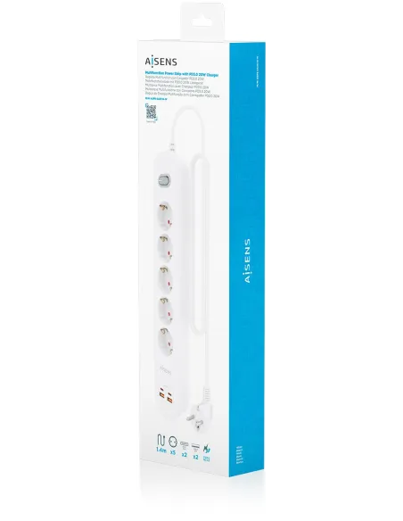 AISENS ASPS-2A2C14-W regleta de 5 tomas Schuko USB-C PD 20W