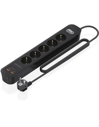 AISENS ASPS-2A2C15-BK Regleta 5 Tomas 2 USB-A 2 USB-C con Protección e