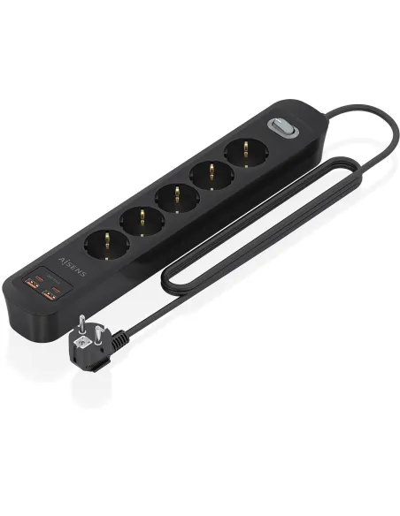 AISENS ASPS-2A2C15-BK Regleta 5 Tomas 2 USB-A 2 USB-C con Protección e