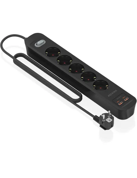 AISENS ASPS-2A2C15-BK regleta negra 5 Schuko USB-C