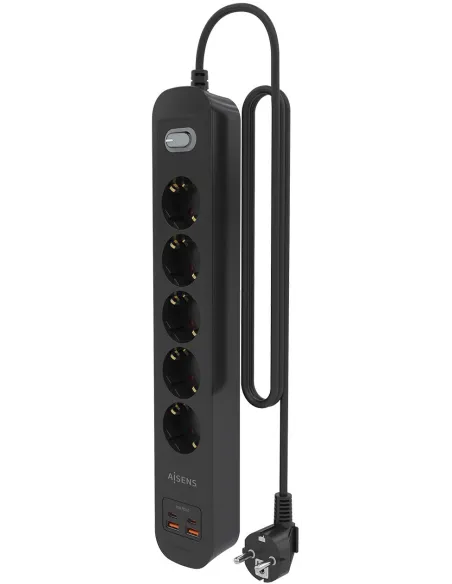 AISENS ASPS-2A2C15-BK regleta negra 5 Schuko USB-C