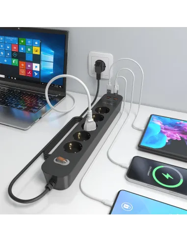 AISENS ASPS-2A2C15-BK regleta negra 5 Schuko USB-C