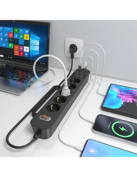 AISENS ASPS-2A2C15-BK regleta negra 5 Schuko USB-C