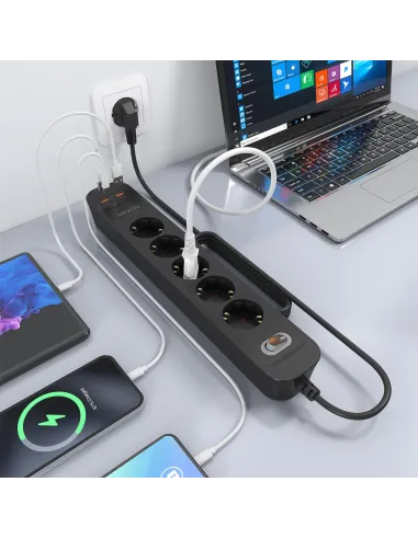 AISENS ASPS-2A2C15-BK regleta negra 5 Schuko USB-C