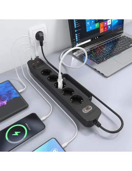 AISENS ASPS-2A2C15-BK regleta negra 5 Schuko USB-C