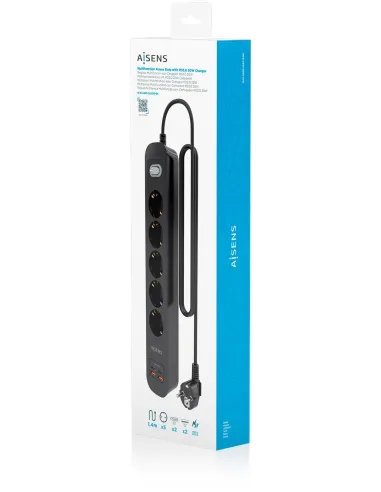 AISENS ASPS-2A2C15-BK regleta negra 5 Schuko USB-C