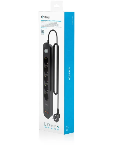 AISENS ASPS-2A2C15-BK regleta negra 5 Schuko USB-C