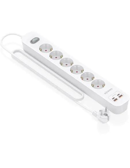 AISENS ASPS-2A2C16-W regleta blanca 6 Schuko USB-C