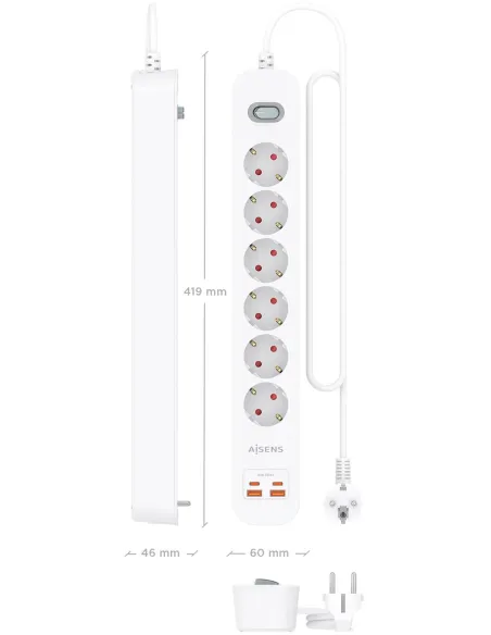 AISENS ASPS-2A2C16-W regleta blanca 6 Schuko USB-C