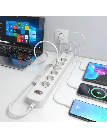 AISENS ASPS-2A2C16-W regleta blanca 6 Schuko USB-C