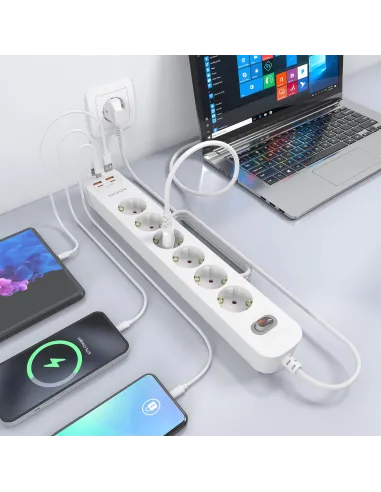 AISENS ASPS-2A2C16-W regleta blanca 6 Schuko USB-C